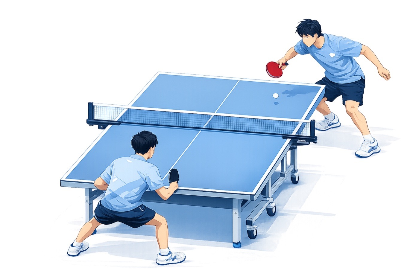 An amateur and a professional in a table tennis rally